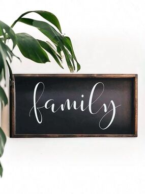 Wooden Family Sign with Black and White Design, Home Staging  16.5 x 8 inches